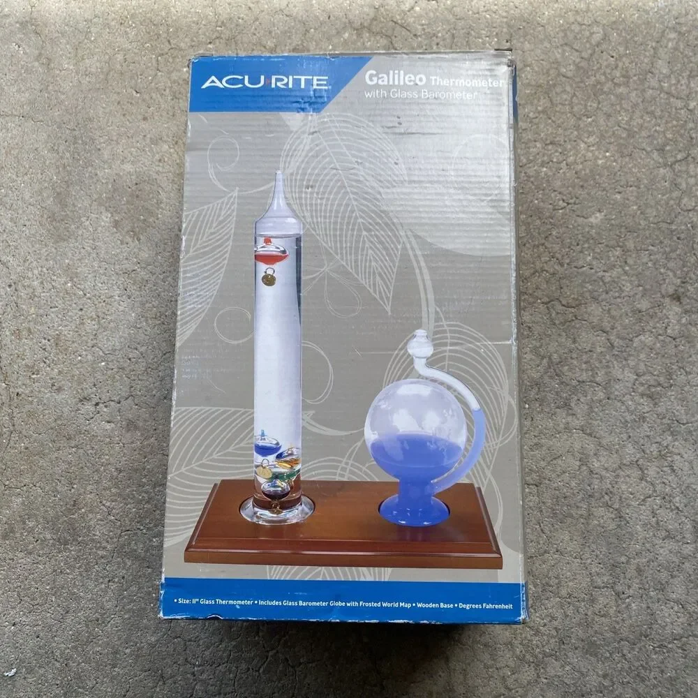 AcuRite Galileo Thermometer & Storm Glass Weather Ball Set w/ Wood Base Box